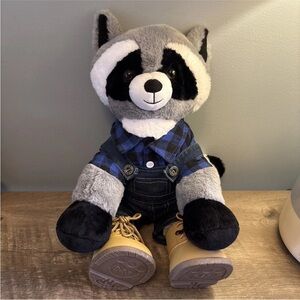 Build A Bear Gray And Black Racoon Plush With Lumberjack Outfit
